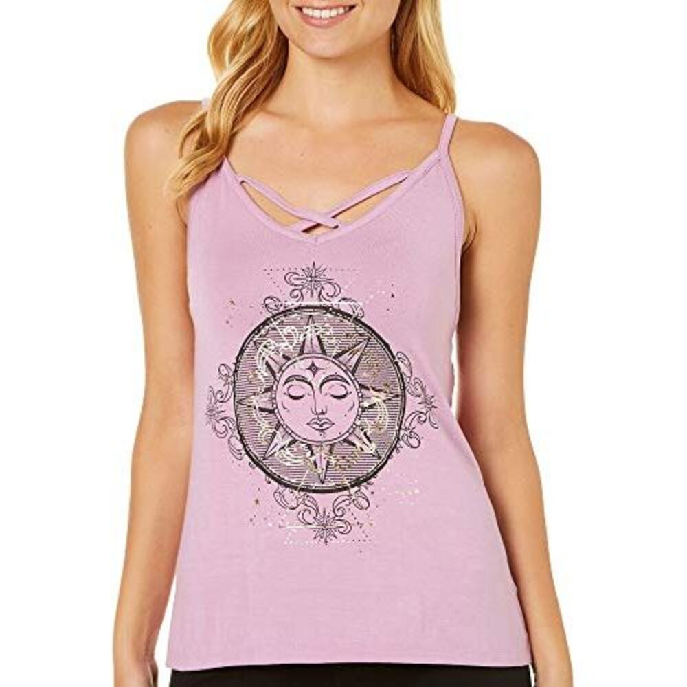 Rebellious One Juniors Sun Metallic Graphic Tank Top